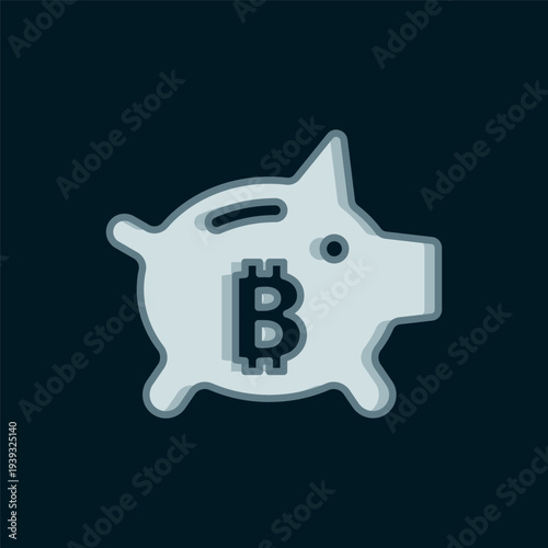Line Piggy bank bitcoin icon isolated on black background. Icon saving or accumulation of money, investment. Flat filled outline style with shadow. Vector