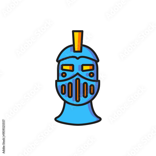 Color Medieval iron helmet for head protection icon isolated on white background. Flat filled outline style with shadow. Vector