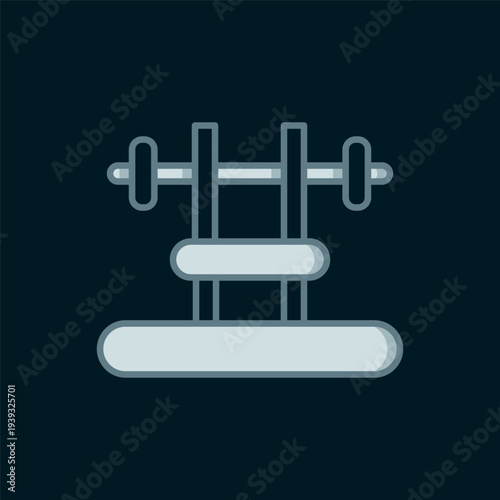 Line Bench with barbel icon isolated on black background. Gym equipment. Bodybuilding, powerlifting, fitness concept. Flat filled outline style with shadow. Vector
