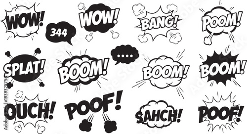 Set of 15 comic book explosion speech bubbles vector