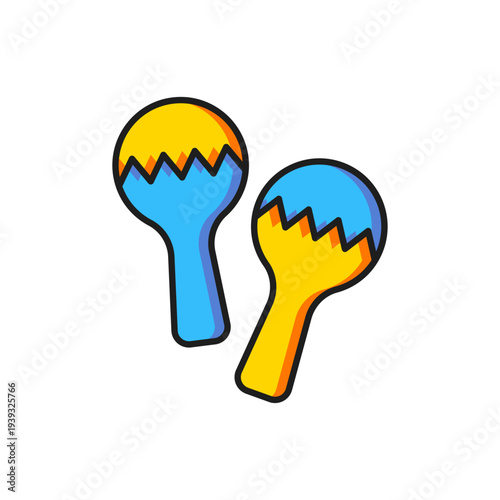Color Maracas icon isolated on white background. Music maracas instrument mexico. Flat filled outline style with shadow. Vector