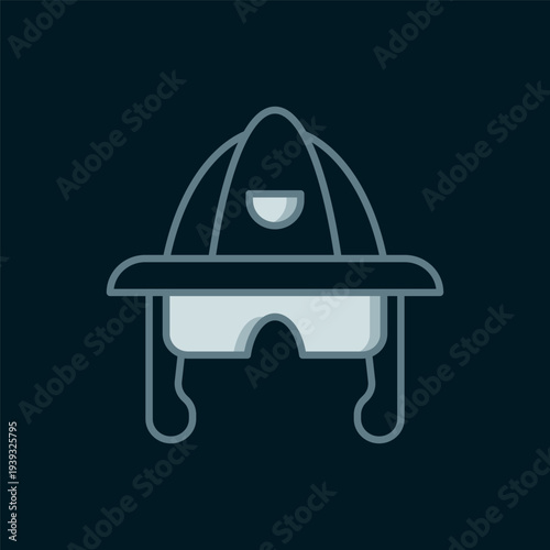 Line Firefighter helmet or fireman hat icon isolated on black background. Flat filled outline style with shadow. Vector