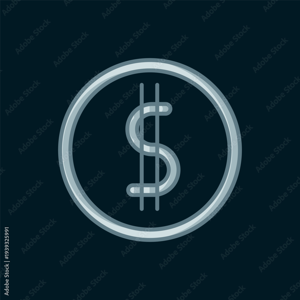 Obraz premium Line Coin money with dollar symbol icon isolated on black background. Banking currency sign. Cash symbol. Flat filled outline style with shadow. Vector