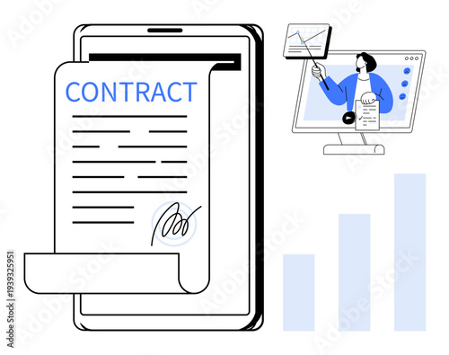 Digital contract concept. Digital contract approval with an online service. Digital contracts streamline agreement processes through virtual tools. For legal, business, remote work, and document