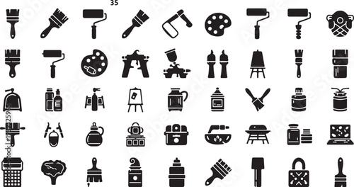 Set of 25 black art and craft icons vector