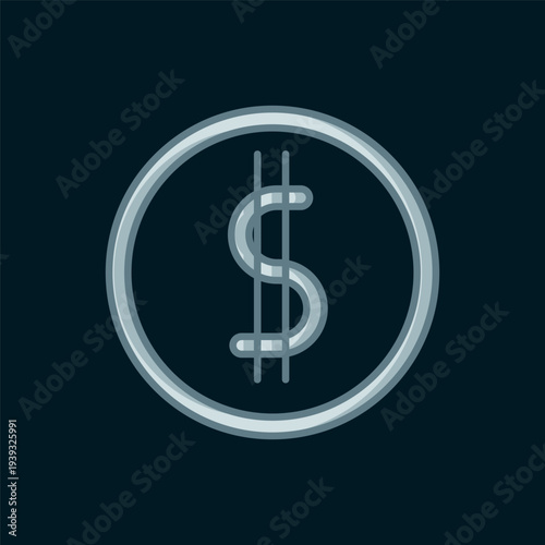 Line Coin money with dollar symbol icon isolated on black background. Banking currency sign. Cash symbol. Flat filled outline style with shadow. Vector