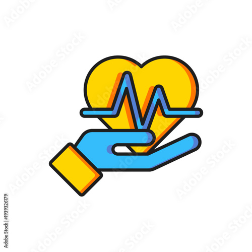 Color Heart rate icon isolated on white background. Heartbeat sign. Heart pulse icon. Cardiogram icon. Flat filled outline style with shadow. Vector