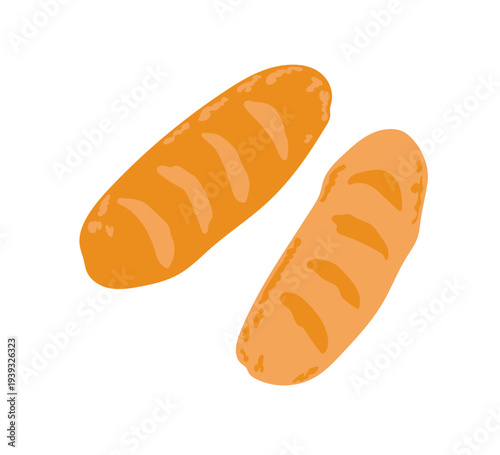 Two golden brown crusty bread loaves. Vector illustration on a white background.