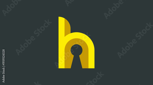 This image features a playful and modern representation of a lowercase 'h', integrating a keyhole visual, symbolizing access, security, and creativity in a bold way.