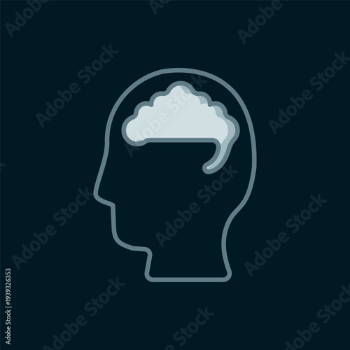 Line Human brain icon isolated on black background. Flat filled outline style with shadow. Vector
