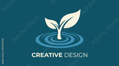 This elegant logo features a plant with leaves emerging from ripples of water, symbolizing growth and creativity, ideal for eco-friendly brands and design studios.