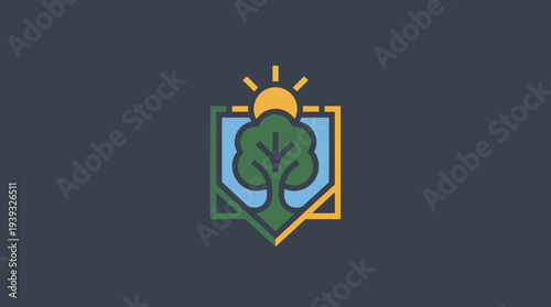 This logo showcases a stylized tree and sun emblem, representing nature, sustainability, and growth, making it a perfect choice for environmental organizations and eco-brands.
