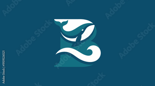 An innovative whale logo creatively integrated into the letter B, symbolizing ocean life, conservation, and marine themes, ideal for businesses related to water activities.
