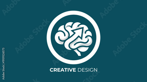 This image features a stylized brain design with an upward arrow, symbolizing creativity, inspiration, and innovative thinking showcased in a clean and modern visual format.