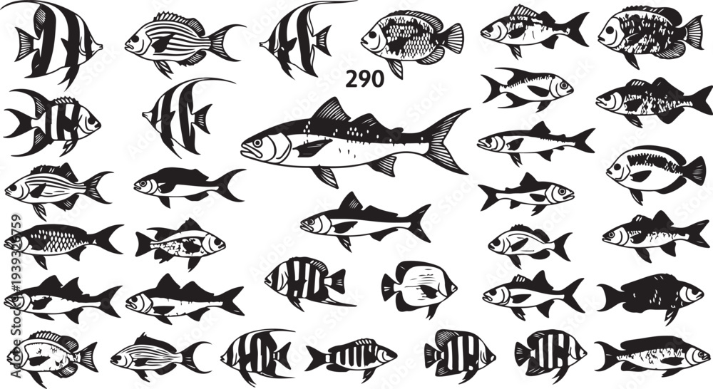 Fototapeta premium Set of 290 fish icons vector