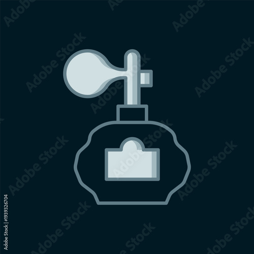 Line Aftershave bottle with atomizer icon isolated on black background. Cologne spray icon. Male perfume bottle. Flat filled outline style with shadow. Vector