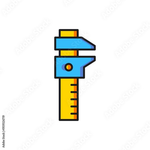 Color Calliper or caliper and scale icon isolated on white background. Precision measuring tools. Flat filled outline style with shadow. Vector