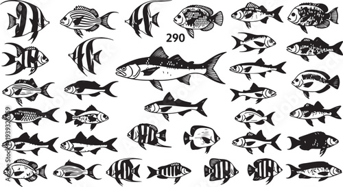 Set of 290 fish icons vector