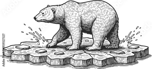 polar bear walking on melting ice floe in arctic environment wildlife endangered species concept