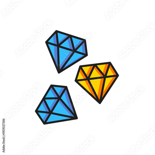 Color Gem stone icon isolated on white background. Jewelry symbol. Diamond. Flat filled outline style with shadow. Vector