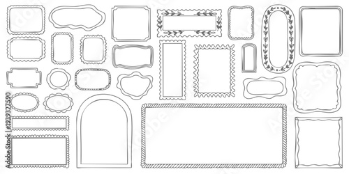 Set of vintage hand drawn doodle frames borders and empty labels sketch vector illustration