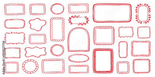 Red hand drawn doodle frames borders and decorative text boxes set vector illustration