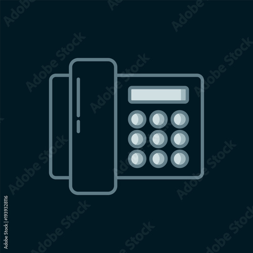 Line Telephone icon isolated on black background. Landline phone. Flat filled outline style with shadow. Vector