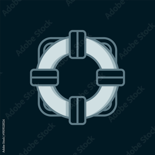 Line Lifebuoy icon isolated on black background. Lifebelt symbol. Flat filled outline style with shadow. Vector