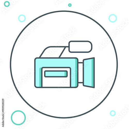 Line Cinema camera icon isolated on white background. Video camera. Movie sign. Film projector. Colorful outline concept. Vector