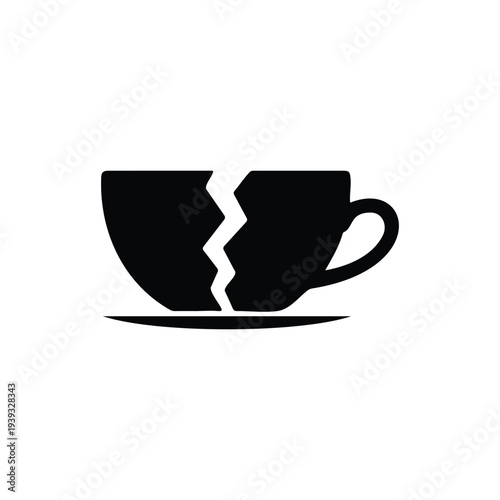 Broken cup silhouette icon vector flat design.