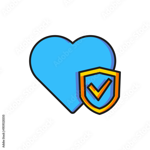 Color Life insurance with shield icon isolated on white background. Security, safety, protection, protect concept. Flat filled outline style with shadow. Vector