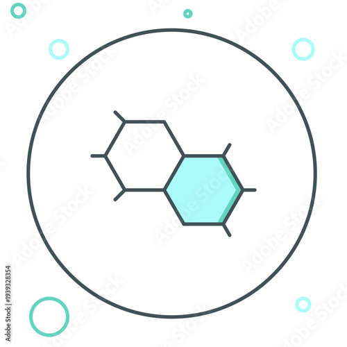 Line Chemical formula icon isolated on white background. Abstract hexagon for innovation medicine, health, research and science. Colorful outline concept. Vector