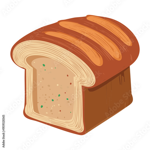 Thick slice of toasted artisan bread with golden crust and soft texture for breakfast menu - Vector Illustration