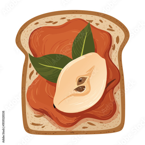Pear slices on sweet red jam toast for unique fruit breakfast flavor - Vector Illustration