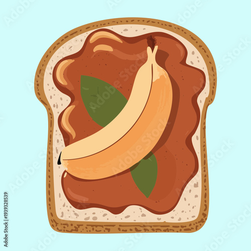 Fresh banana slice on sweet red fruit jam toast for delicious snack - Vector Illustration