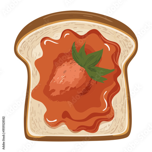 Thick strawberry jam spread on toasted bread for simple classic sweet breakfast - Vector Illustration