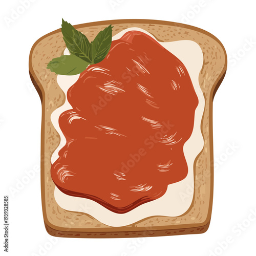 Thick red fruit jam spread on toast for sweet and energy breakfast - Vector Illustration