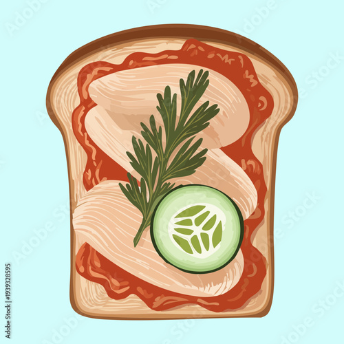 Sliced cucumber and radish on cream toast for crunchy healthy vegetable snack - Vector Illustration