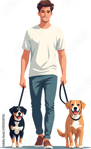 uomo o ragazzo  mentre porta a passeggio il cane vettoriale