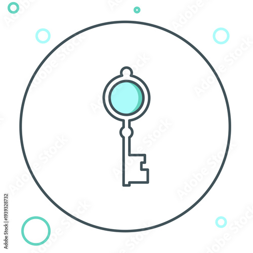 Line Old key icon isolated on white background. Colorful outline concept. Vector
