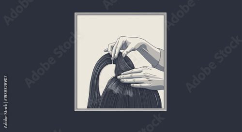Illustration of hands holding a dark object with a curved handle.