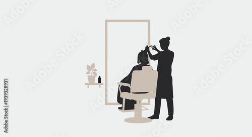 Hairdresser styling a woman's hair in a salon chair.