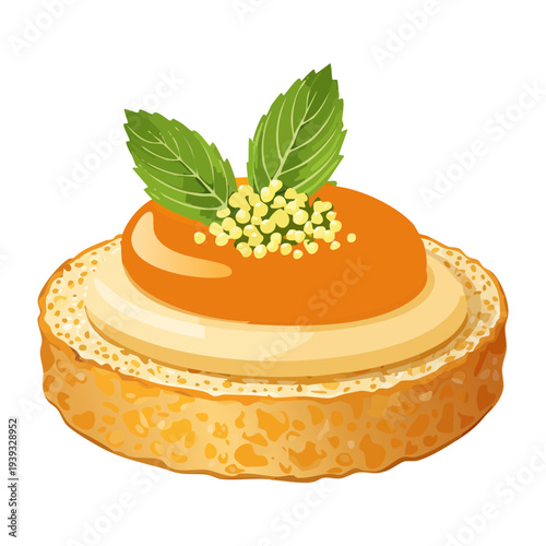 Delicate round appetizer with orange mousse and fresh mint garnish for refreshing spring or summer party snacks - Vector Illustration