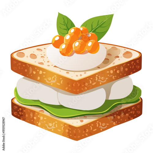 Triple layer square appetizer with white cream and orange topping for elegant party food and event catering - Vector Illustration