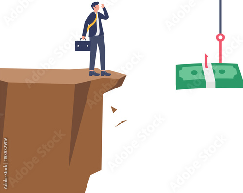 Professional Facing Financial Bait at Cliff Edge