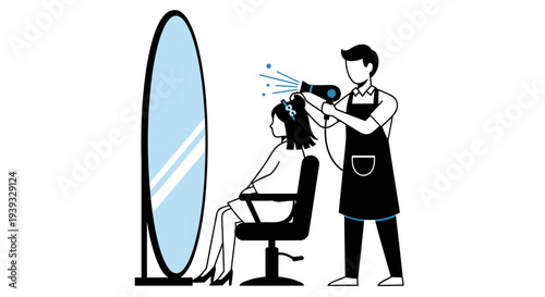 Woman getting hair blow dried by stylist in salon chair.