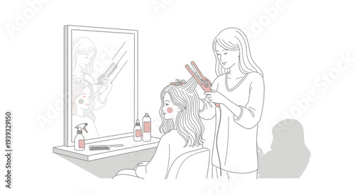 Woman getting her hair styled by a hairdresser in a salon.