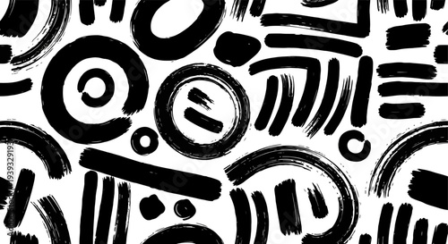 Abstract Black Brush Strokes Seamless Pattern Design.