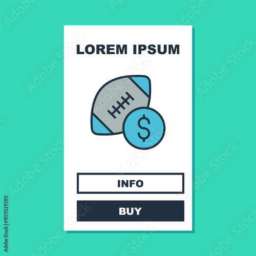 Filled outline American football betting money icon isolated on turquoise background. Football bet bookmaker. Soccer betting online make money. Vector