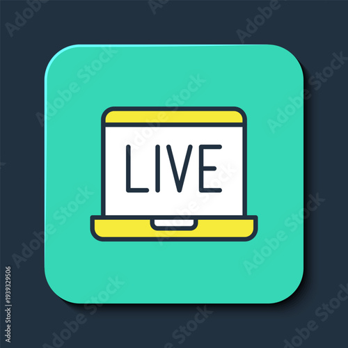 Filled outline Online poker table game icon isolated on blue background. Online casino. Turquoise square button. Vector